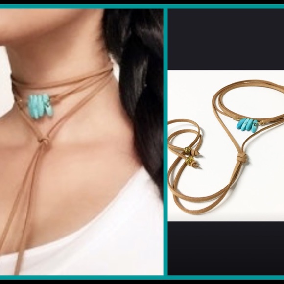 LAST! turquoise style vegan suede wrap choker - Picture 2 of 4